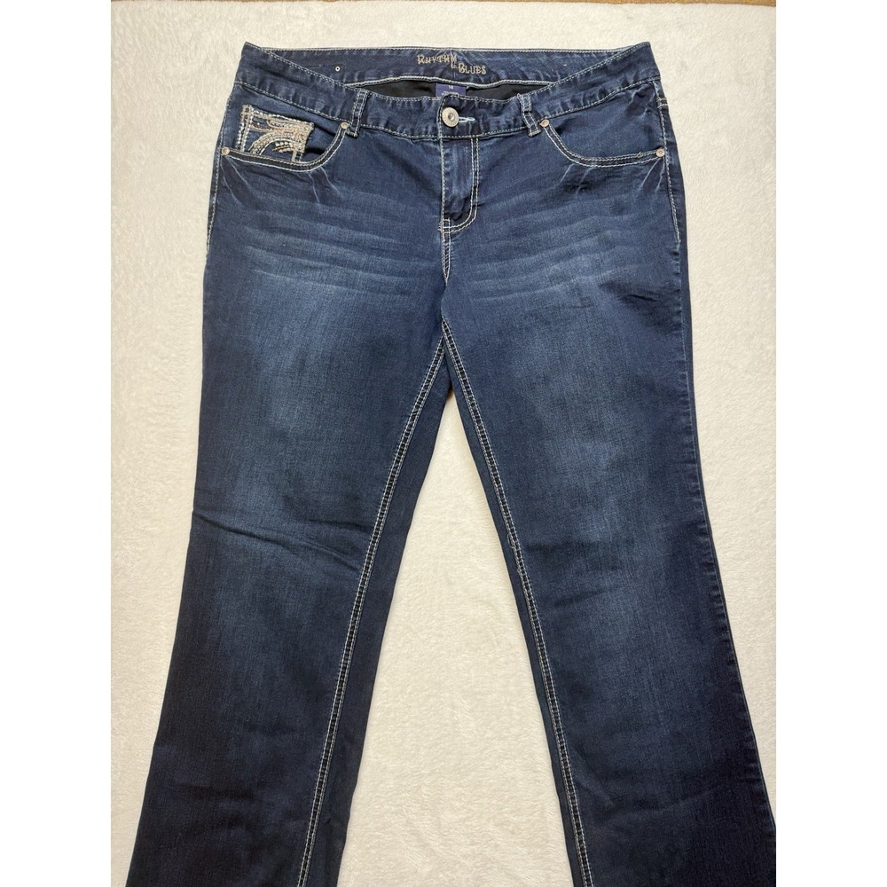 Rhythm in Blues 14 Jeans Women Embroidered Rhinestone Western Boot 30" Inseam